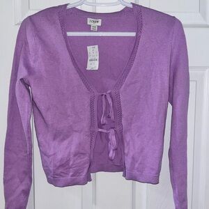 J. Crew Lavender Tie-Front Cardigan